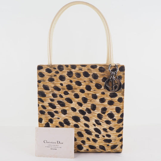 Christian Dior Handbag canvas yellow Leopard Women Used Authentic