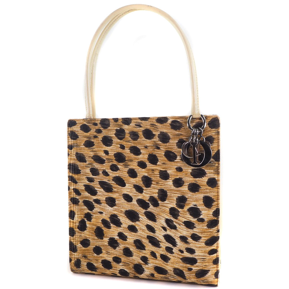 Christian Dior Handbag canvas yellow Leopard Women Used Authentic