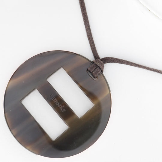 HERMES Necklace Buffalo horn Brown Women Used Authentic