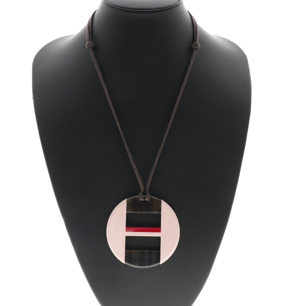 HERMES Necklace Buffalo horn Brown Women Used Authentic