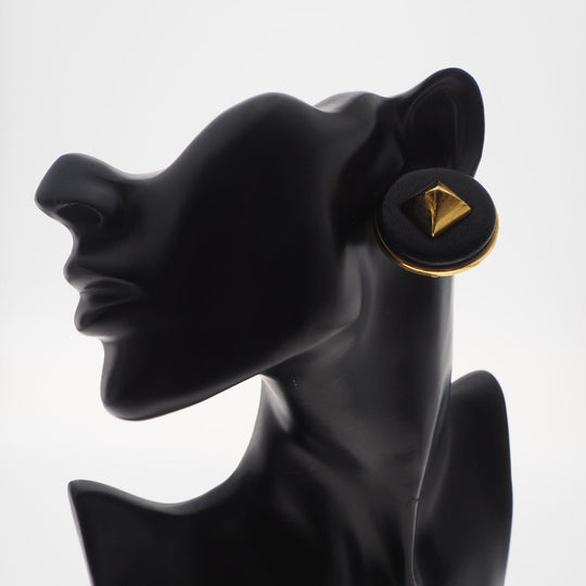 HERMES Earring Plated Gold , Leather gold Medor Women Used Authentic