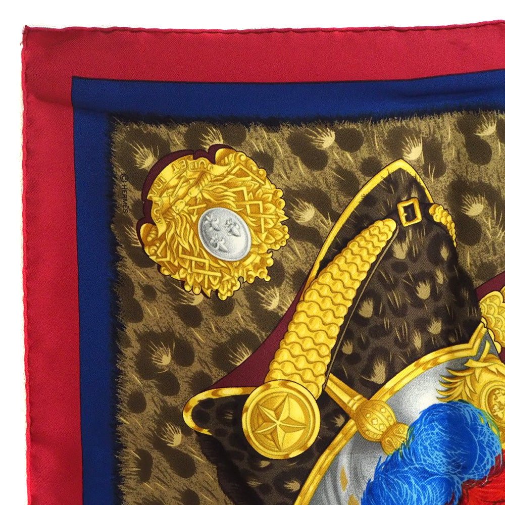 HERMES scarf silk Red A faceless helmet CASQUES et PLUMETS Carre90 Women Used Authentic