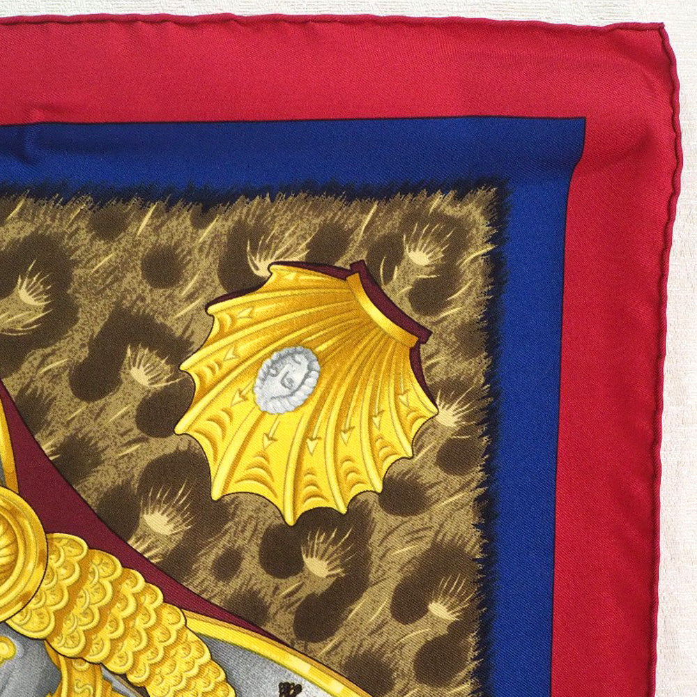 HERMES scarf silk Red A faceless helmet CASQUES et PLUMETS Carre90 Women Used Authentic