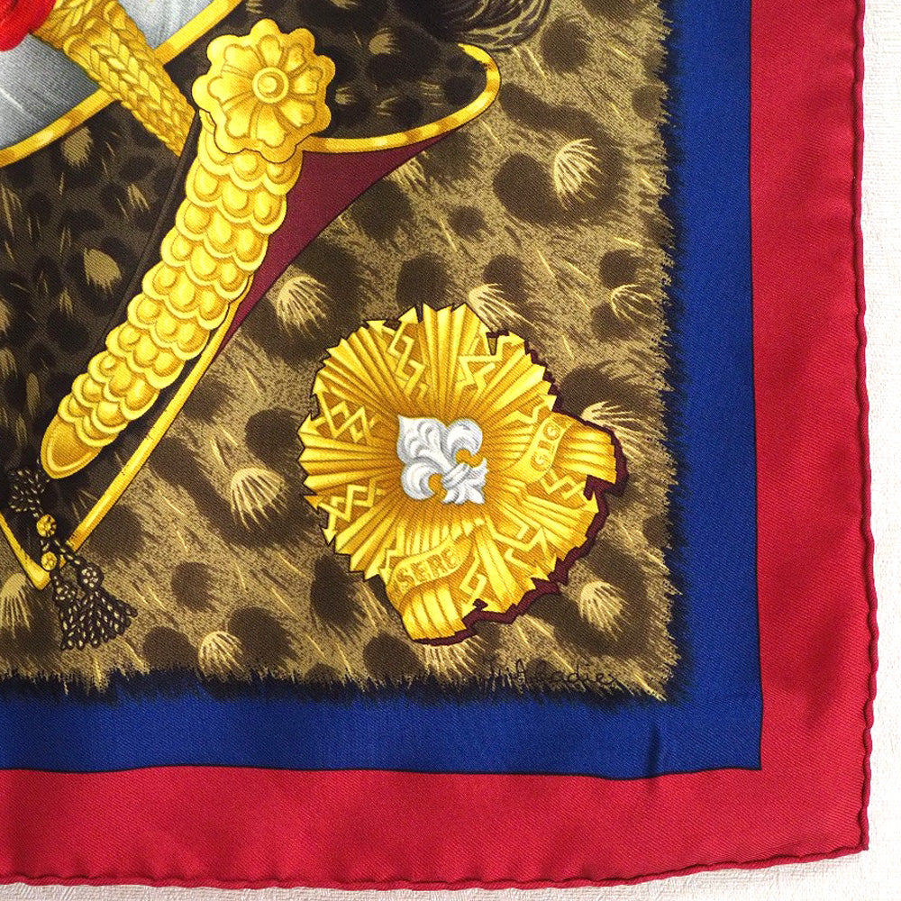 HERMES scarf silk Red A faceless helmet CASQUES et PLUMETS Carre90 Women Used Authentic
