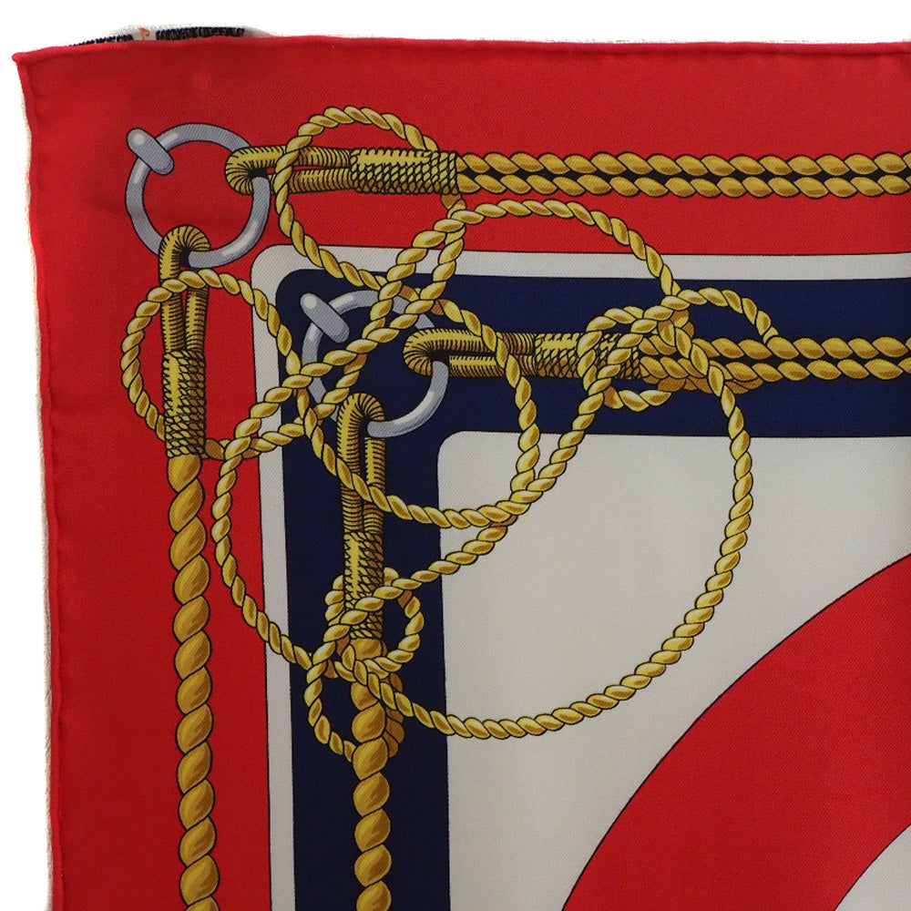 HERMES scarf silk Red stern decoration CHATEAUX D'ARRIERE Carre90 Women Used Authentic