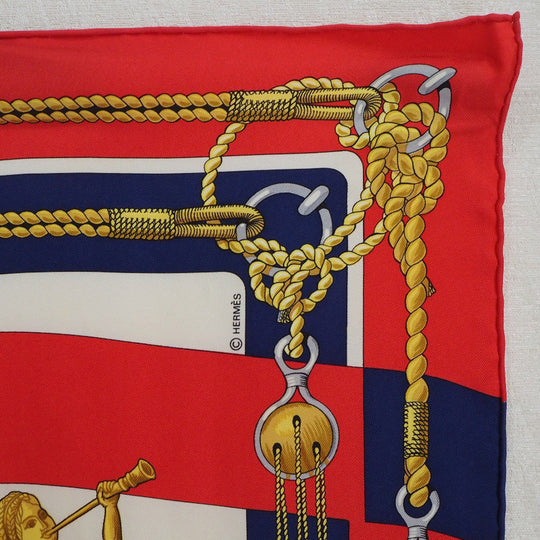 HERMES scarf silk Red stern decoration CHATEAUX D'ARRIERE Carre90 Women Used Authentic