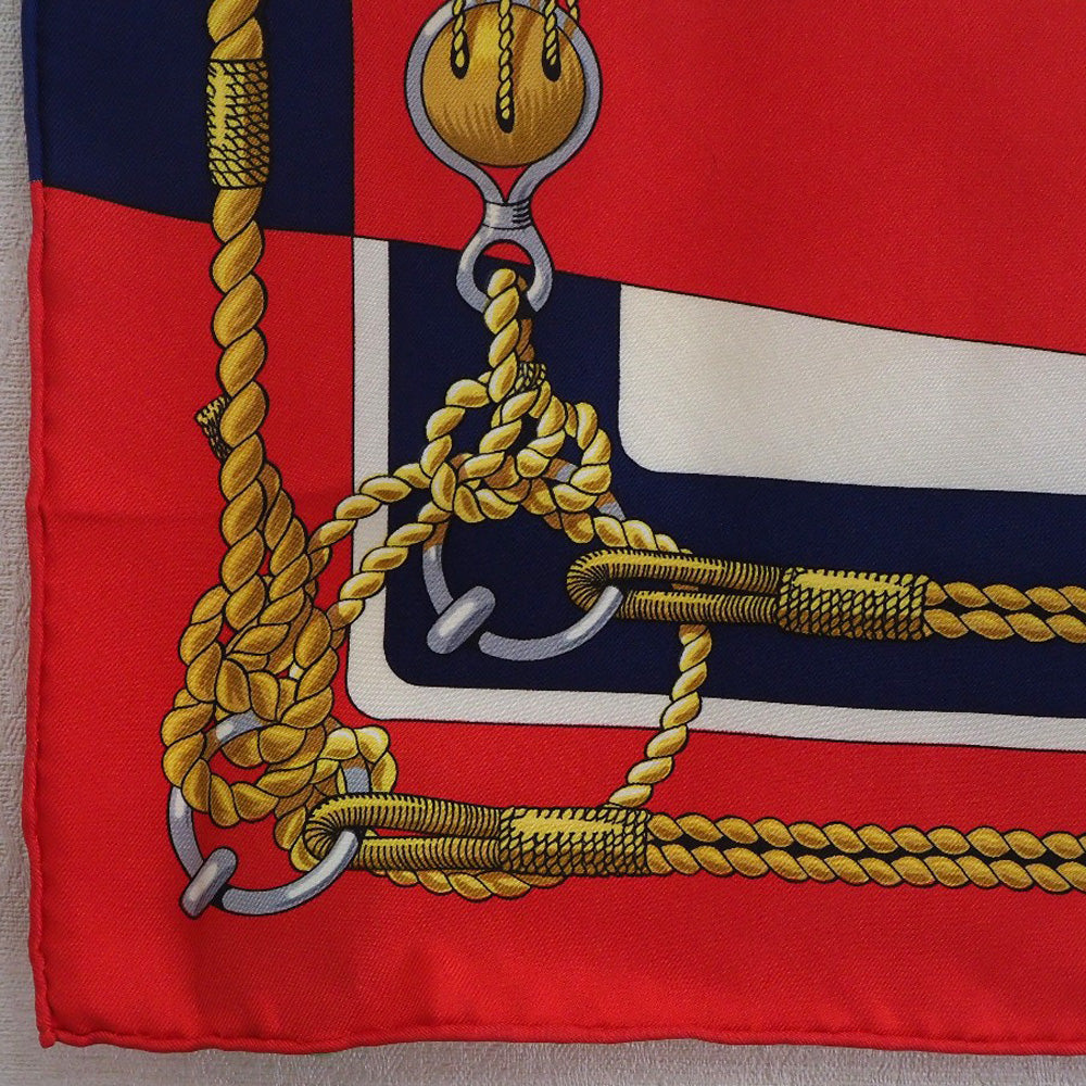 HERMES scarf silk Red stern decoration CHATEAUX D'ARRIERE Carre90 Women Used Authentic