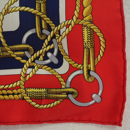 HERMES scarf silk Red stern decoration CHATEAUX D'ARRIERE Carre90 Women Used Authentic
