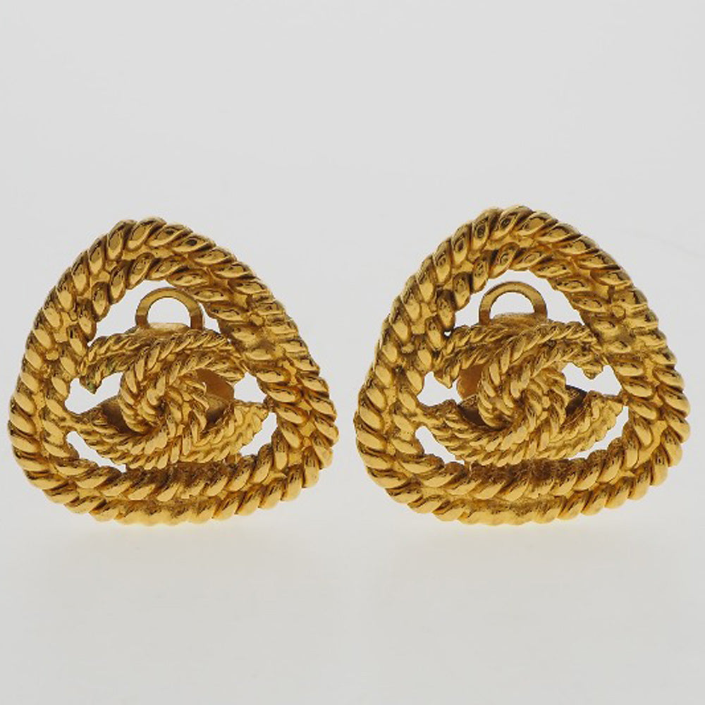CHANEL Earring Plated Gold gold vintage Triangle COCO Mark Women Used Authentic