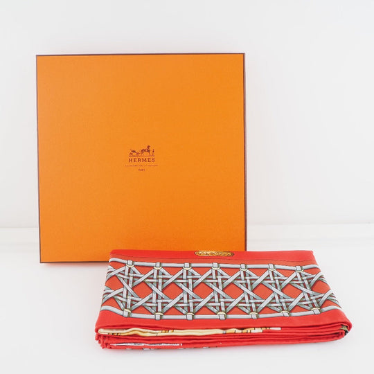 HERMES scarf silk Red Carriage lantern FEUX DE ROUTE Carre90 Women Used Authentic