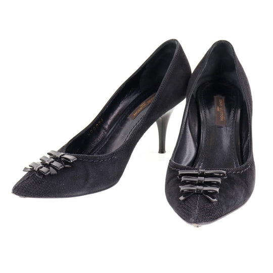 LOUIS VUITTON pumps NQ0036 Suede black ribbon Women 35 Used Authentic