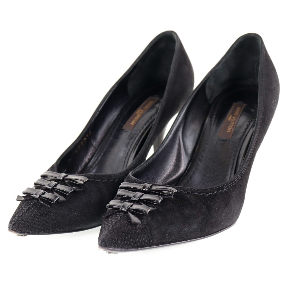 LOUIS VUITTON pumps NQ0036 Suede black ribbon Women 35 Used Authentic