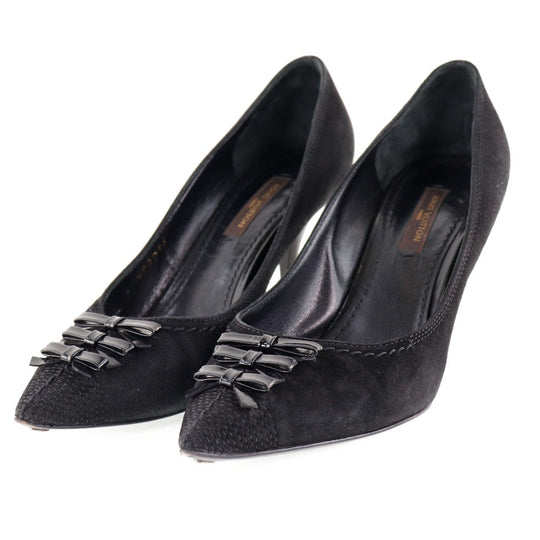 LOUIS VUITTON pumps NQ0036 Suede black ribbon Women 35 Used Authentic