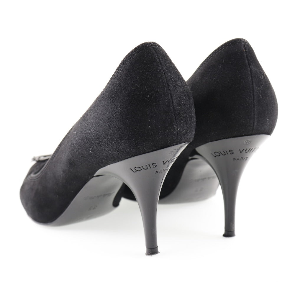 LOUIS VUITTON pumps NQ0036 Suede black ribbon Women 35 Used Authentic