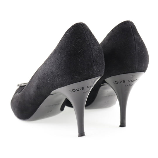 LOUIS VUITTON pumps NQ0036 Suede black ribbon Women 35 Used Authentic