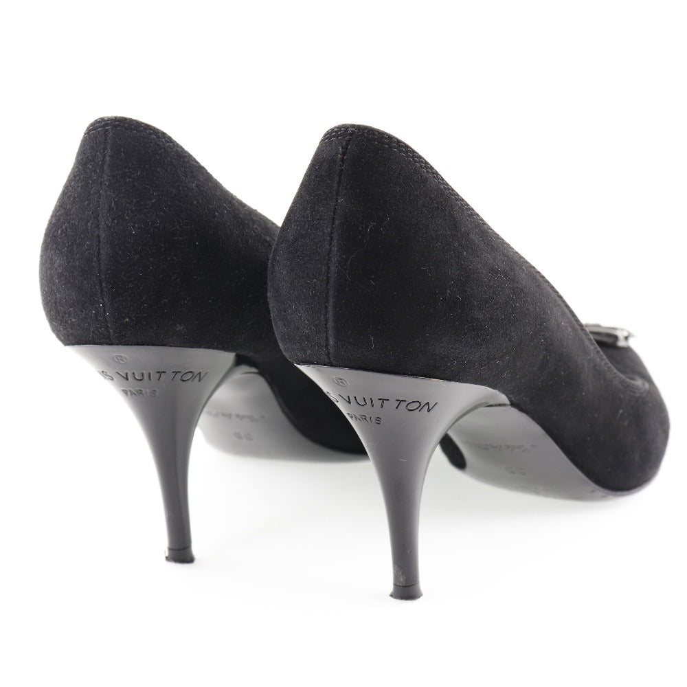 LOUIS VUITTON pumps NQ0036 Suede black ribbon Women 35 Used Authentic
