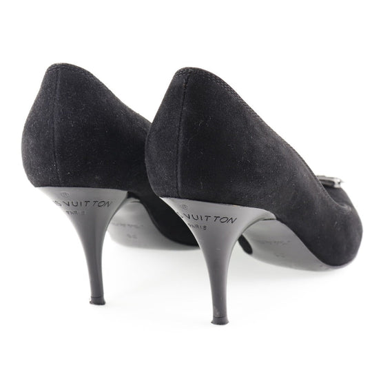 LOUIS VUITTON pumps NQ0036 Suede black ribbon Women 35 Used Authentic