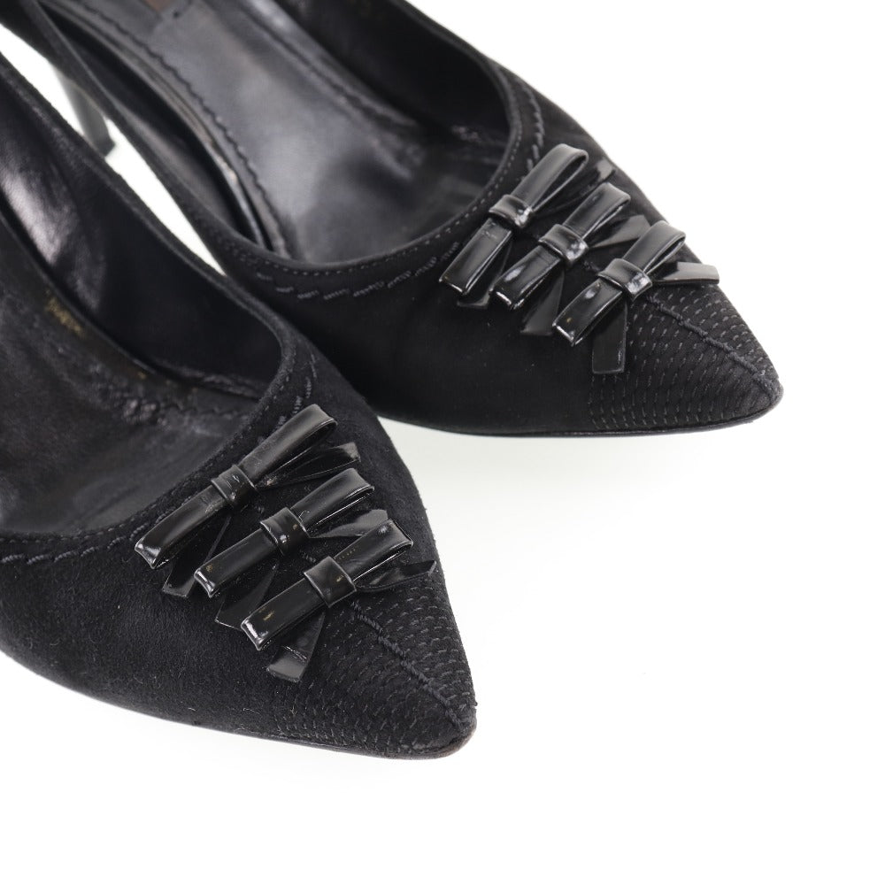LOUIS VUITTON pumps NQ0036 Suede black ribbon Women 35 Used Authentic