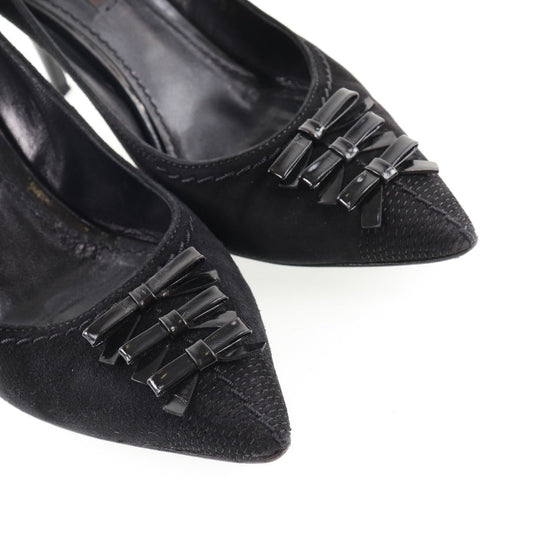 LOUIS VUITTON pumps NQ0036 Suede black ribbon Women 35 Used Authentic