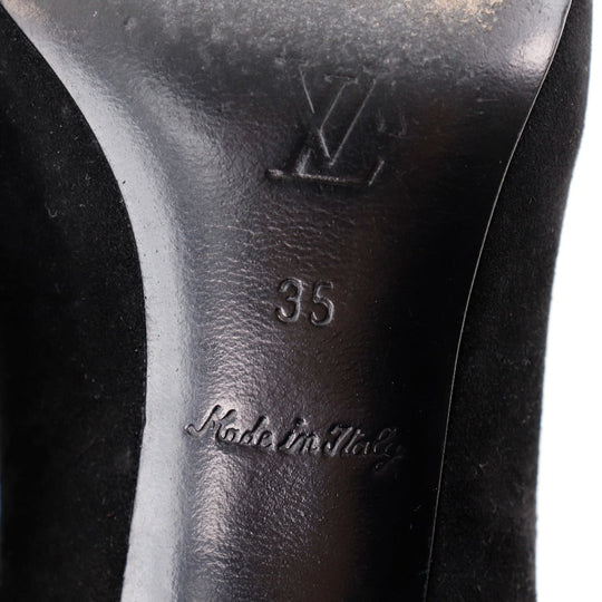 LOUIS VUITTON pumps NQ0036 Suede black ribbon Women 35 Used Authentic