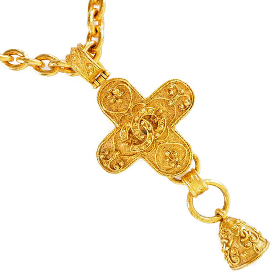 CHANEL Necklace Plated Gold gold vintage Cross bell COCO Mark Women Used Authentic