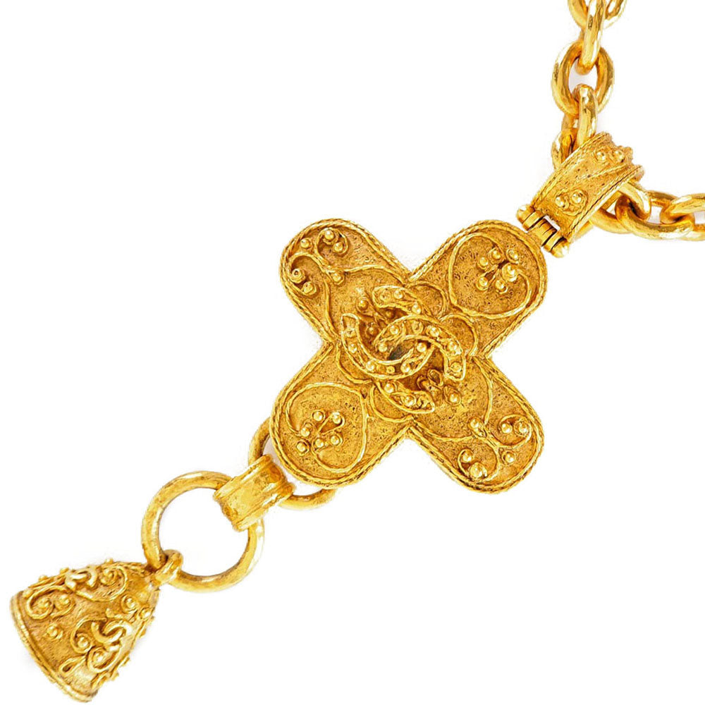 CHANEL Necklace Plated Gold gold vintage Cross bell COCO Mark Women Used Authentic