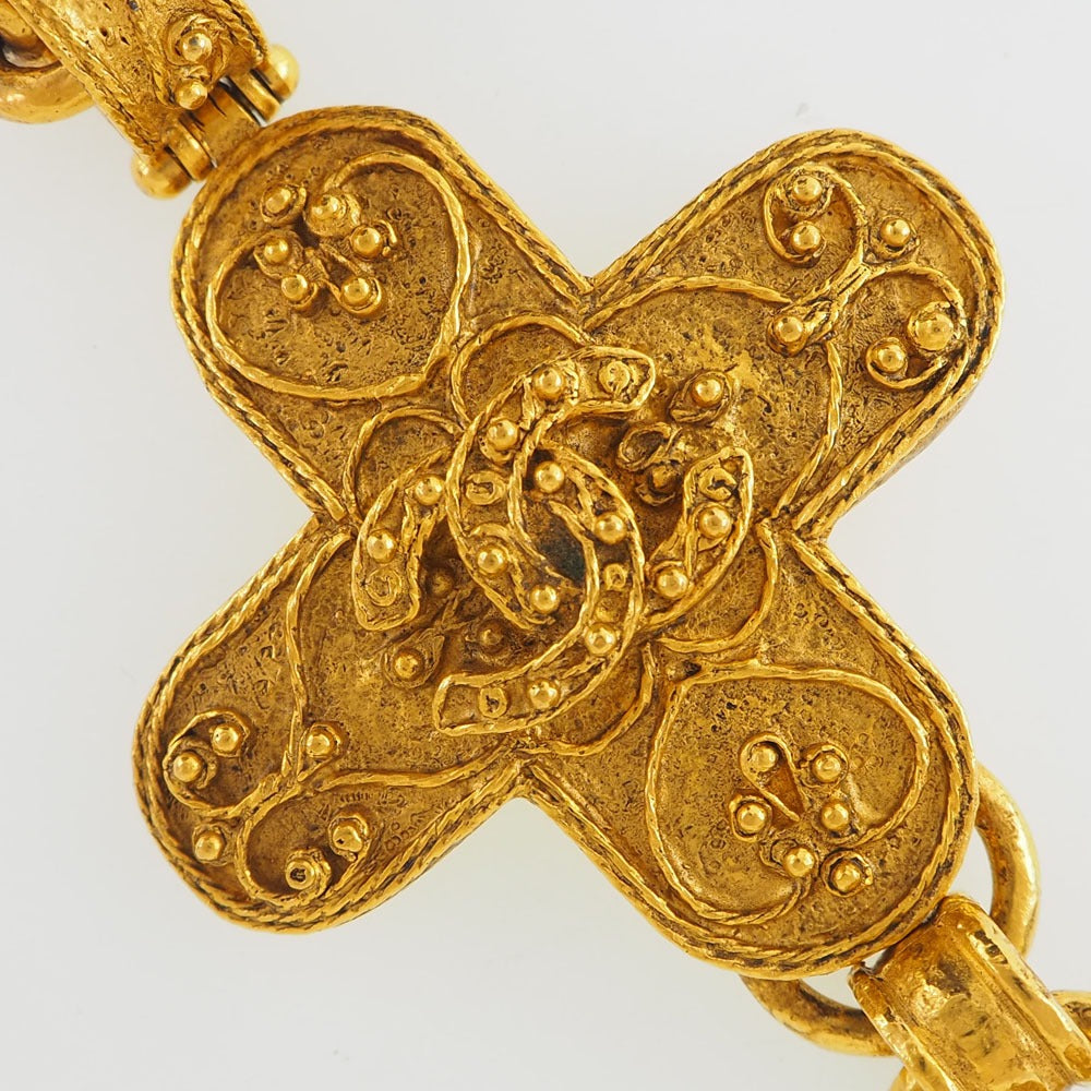 CHANEL Necklace Plated Gold gold vintage Cross bell COCO Mark Women Used Authentic