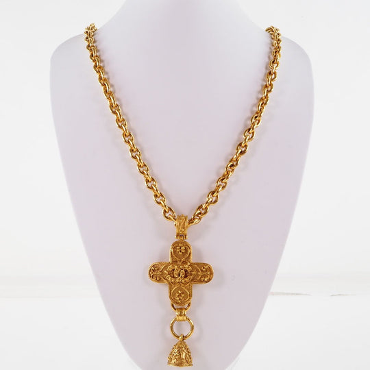CHANEL Necklace Plated Gold gold vintage Cross bell COCO Mark Women Used Authentic