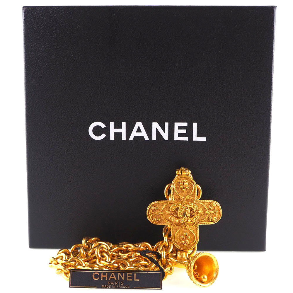 CHANEL Necklace Plated Gold gold vintage Cross bell COCO Mark Women Used Authentic