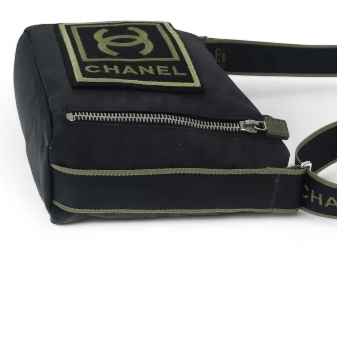 Chanel Sports Coco Mark Shoulder Bag Nylon Black Silver Vintage Crossbody Purse