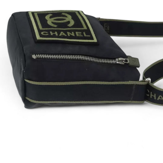 Chanel Sports Coco Mark Shoulder Bag Nylon Black Silver Vintage Crossbody Purse