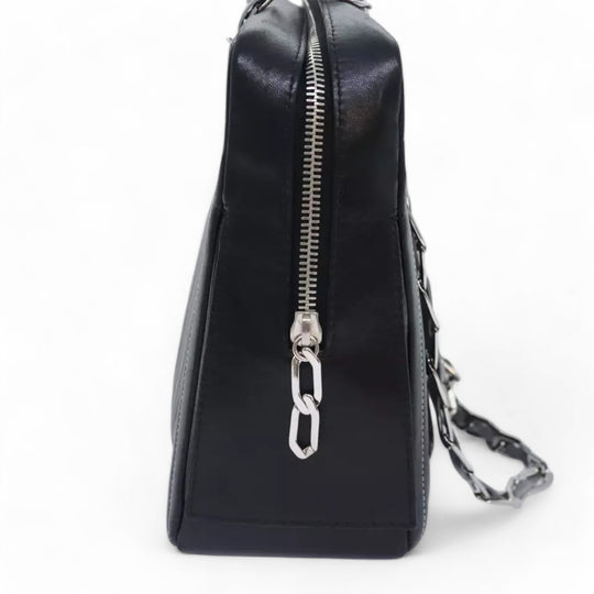 CHANEL Chain Shoulder Bag Leather Silver Black CC Women's Handbag