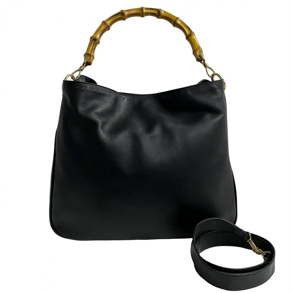 GUCCI Shoulder Bag leather black Bamboo
