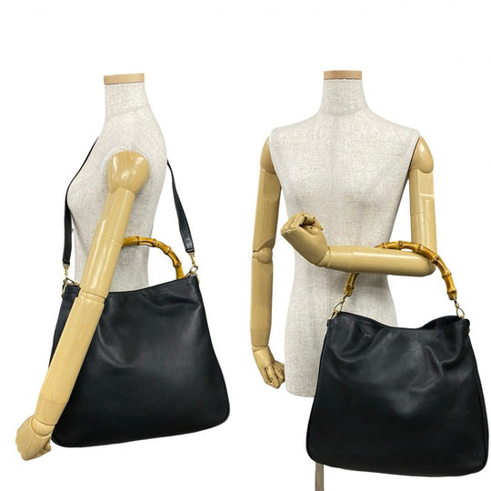 GUCCI Shoulder Bag leather black Bamboo