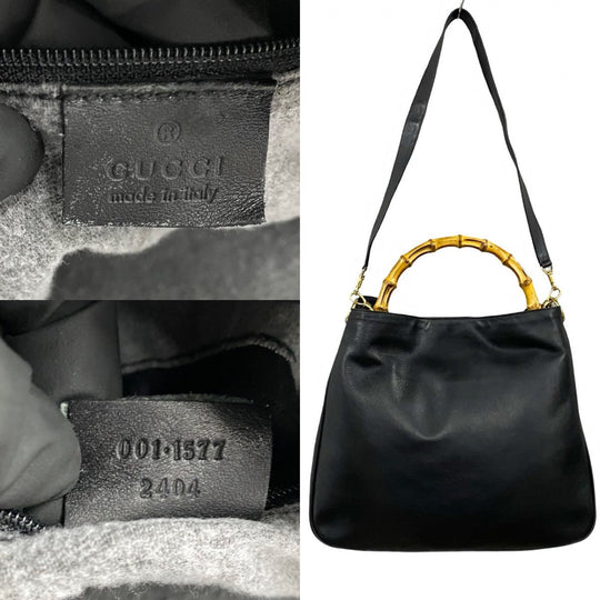 GUCCI Shoulder Bag leather black Bamboo