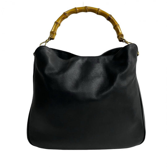 GUCCI Shoulder Bag leather black Bamboo