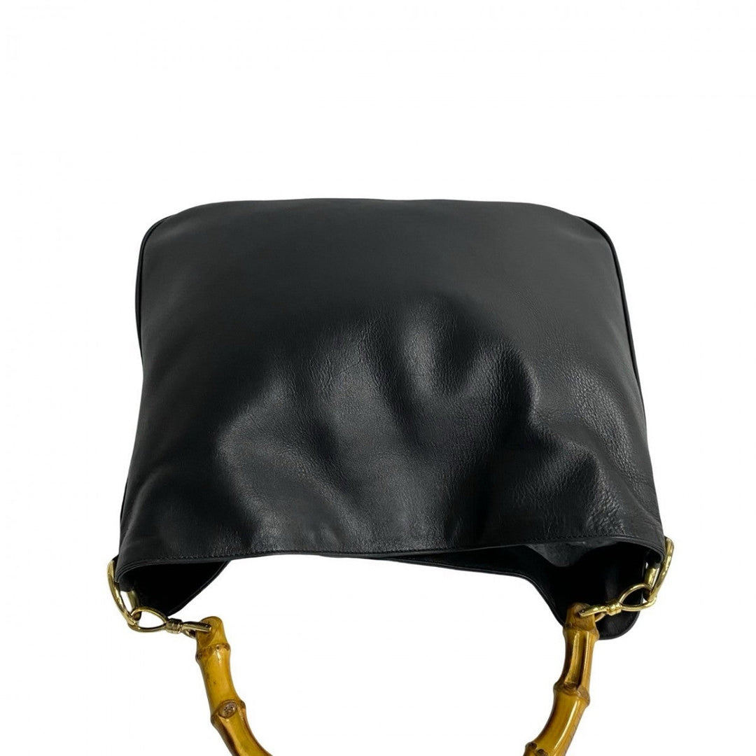 GUCCI Shoulder Bag leather black Bamboo
