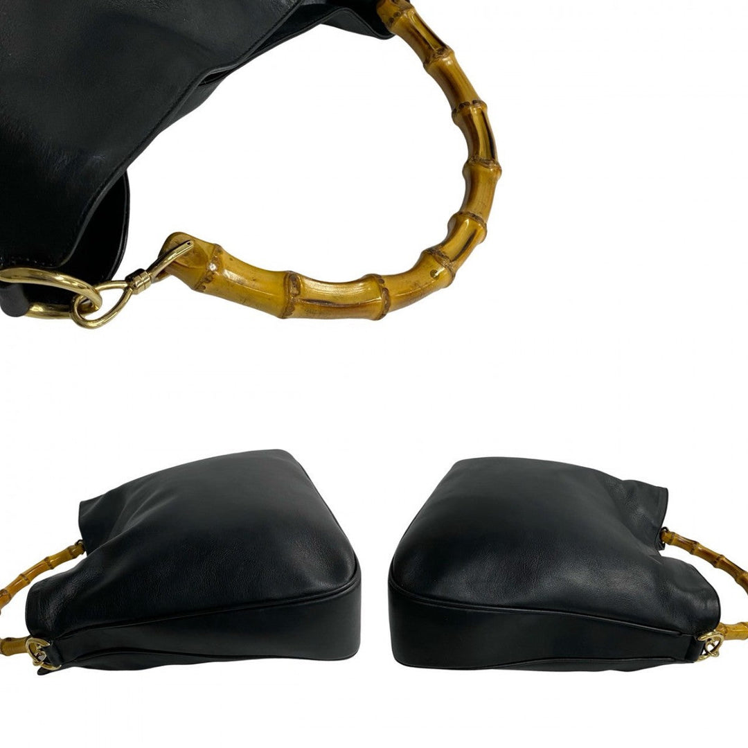 GUCCI Shoulder Bag leather black Bamboo