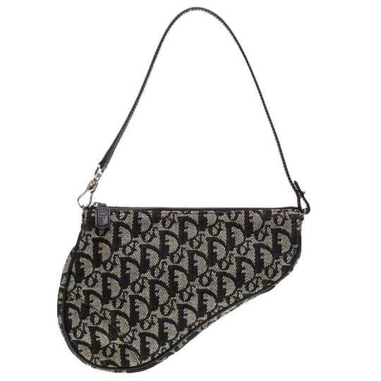 Christian Dior Pouch canvas black Saddle pouch Trotter Women Used Authentic