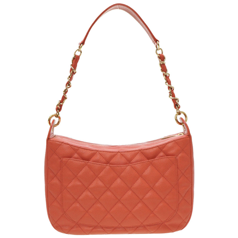 CHANEL Shoulder Bag Caviar skin salmon pink Chain One Shoulder Bag Women Used Authentic