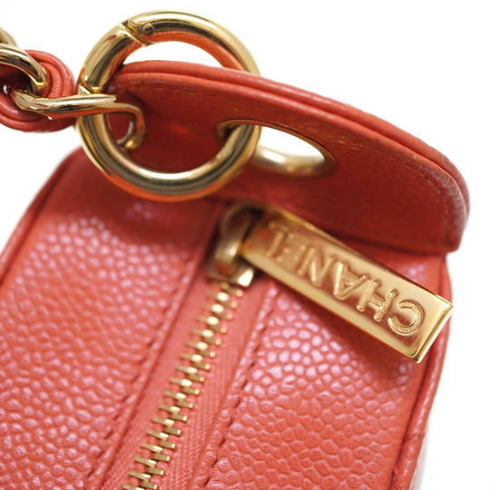 CHANEL Shoulder Bag Caviar skin salmon pink Chain One Shoulder Bag Women Used Authentic