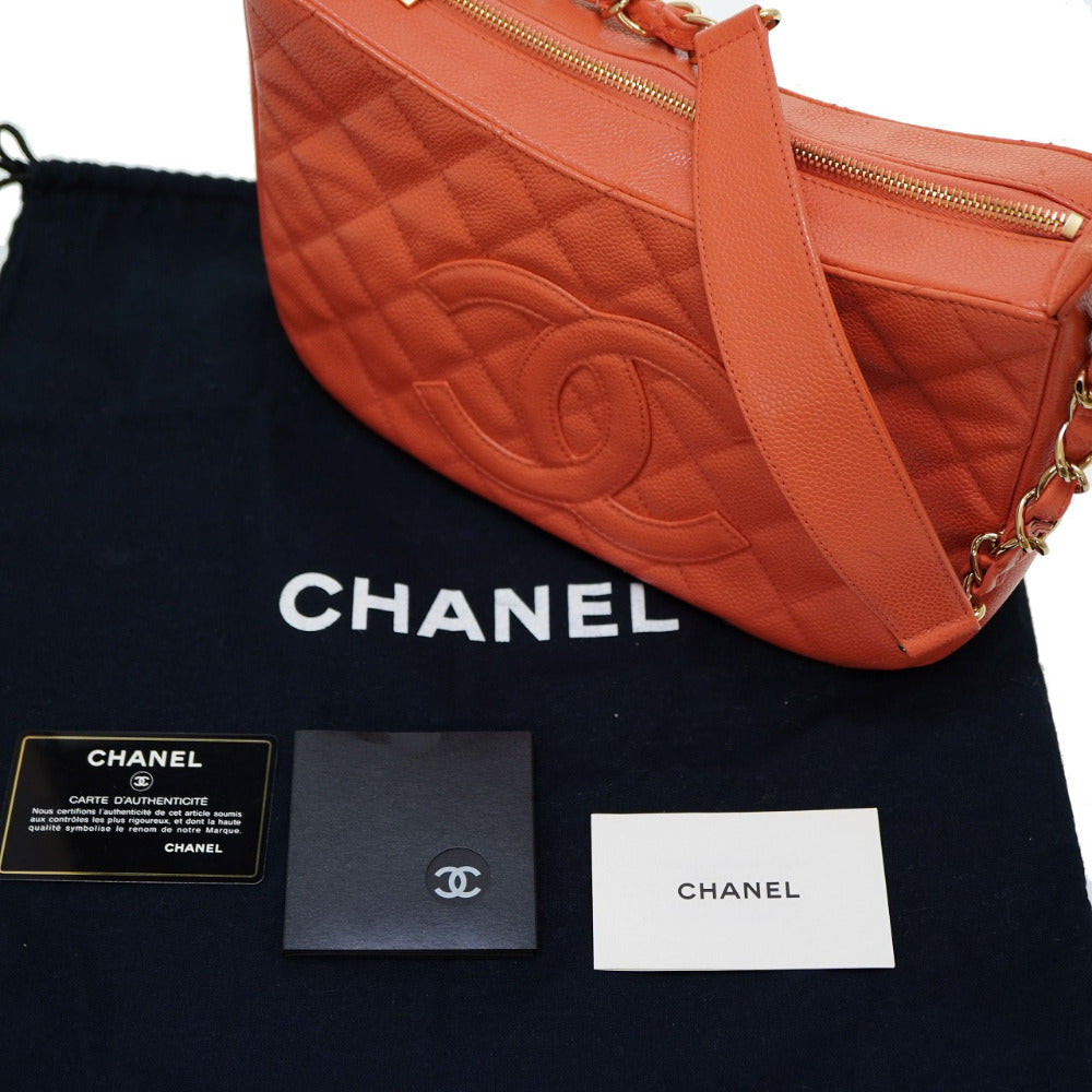 CHANEL Shoulder Bag Caviar skin salmon pink Chain One Shoulder Bag Women Used Authentic