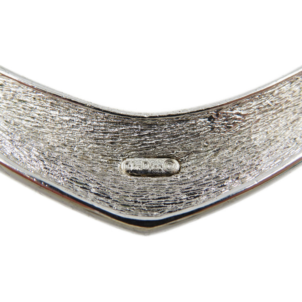 Christian Dior Necklace Metal, Rhinestone Silver Women Used Authentic