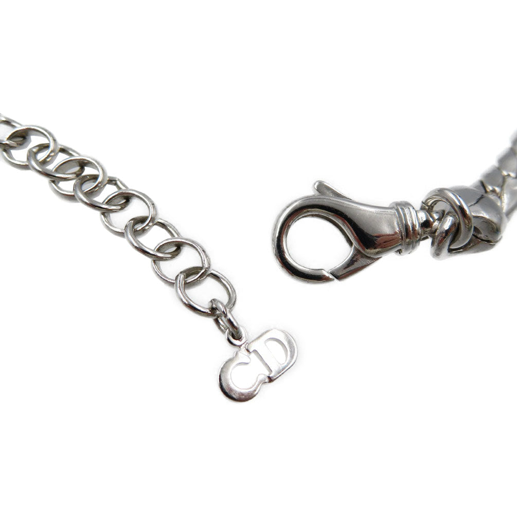 Christian Dior Necklace Metal, Rhinestone Silver Women Used Authentic