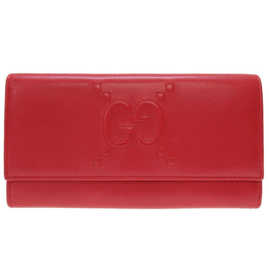 GUCCI Long Wallet Purse 453390 leather Red Bifold GG embossed Women(Unisex) Used Authentic