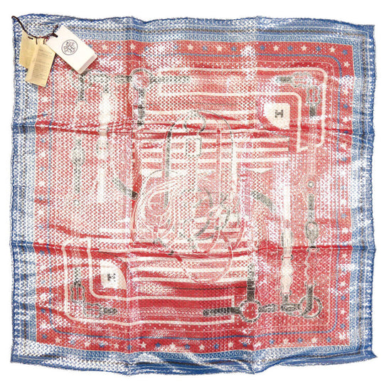HERMES scarf silk Red Carre55 Bandana Disco Coaching unisex(Unisex) Used Authentic