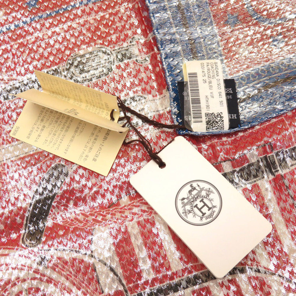 HERMES scarf silk Red Carre55 Bandana Disco Coaching unisex(Unisex) Used Authentic