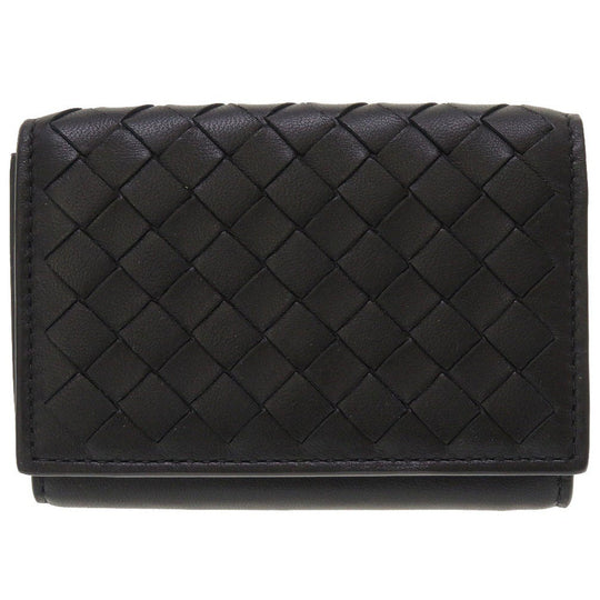 BOTTEGAVENETA Tri-fold wallet 515385 leather black Compact wallet INTRECCIATO mens Used Authentic