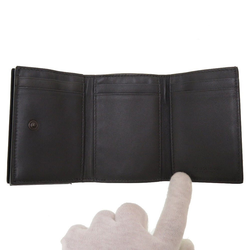 BOTTEGAVENETA Tri-fold wallet 515385 leather black Compact wallet INTRECCIATO mens Used Authentic