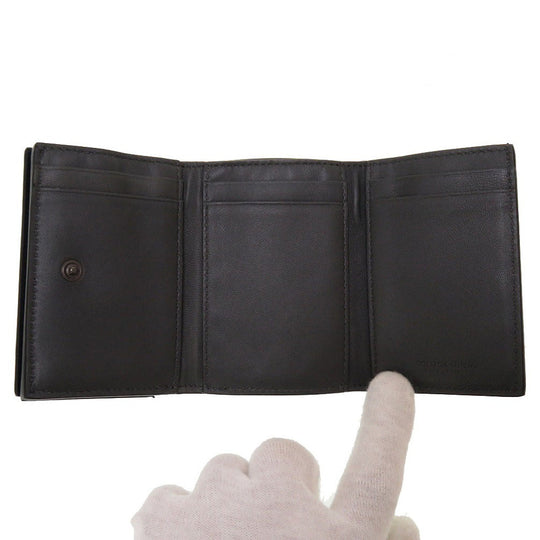BOTTEGAVENETA Tri-fold wallet 515385 leather black Compact wallet INTRECCIATO mens Used Authentic